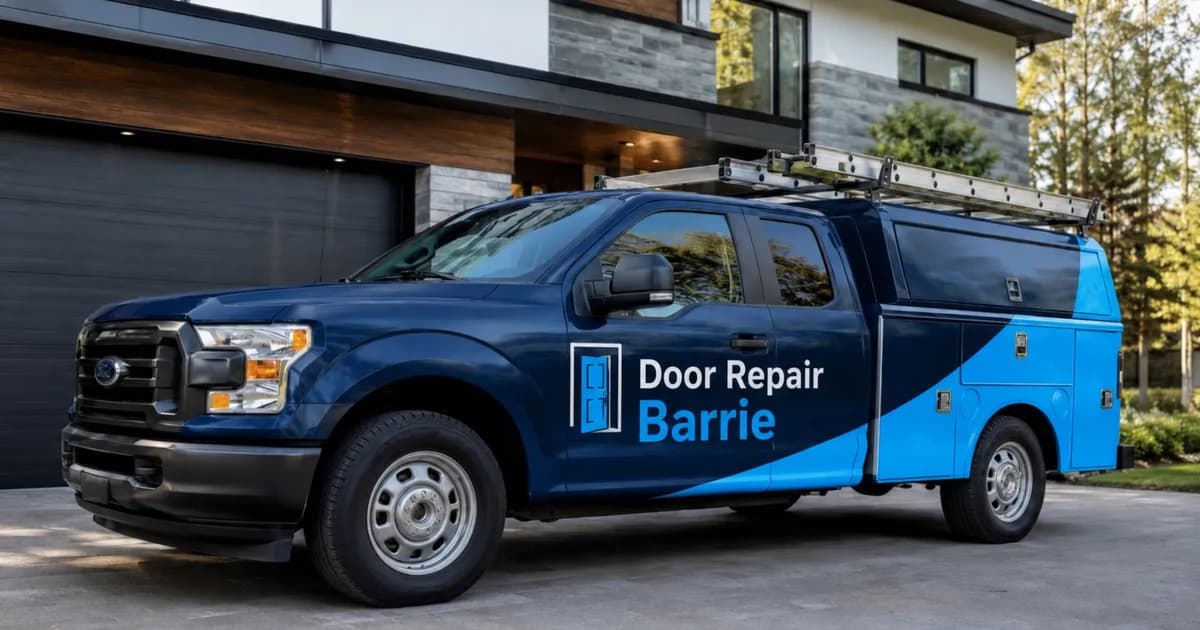 Door repair service vehicle serving Barrie, Ontario